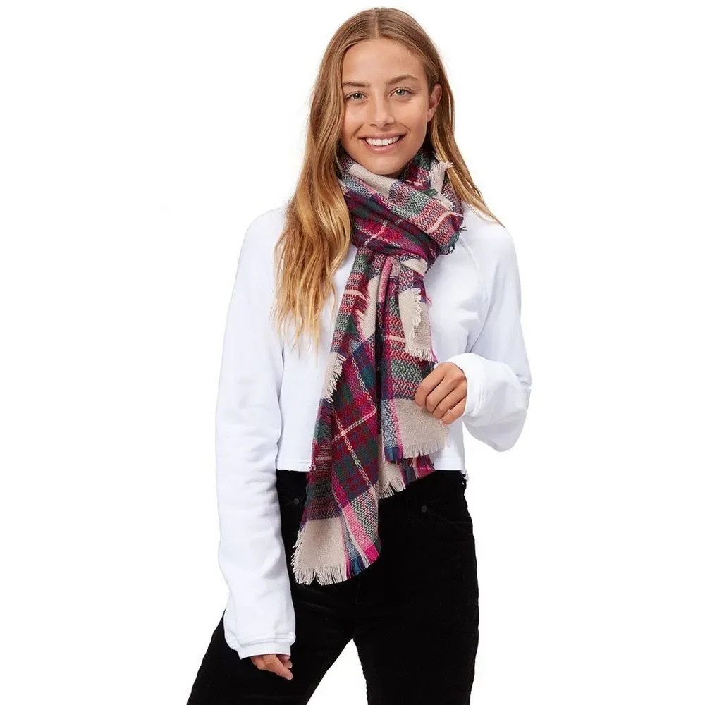 Pistil Soft Beige Red Green Oversized Scarf Casual Chic Boho Preppy Academia
